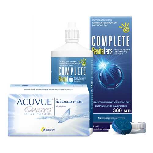 Контактные линзы Acuvue Oasys 24 линзы R 8.4 -0.50 + Раствор Complete RevitaLens 360 мл в Доктор Столетов