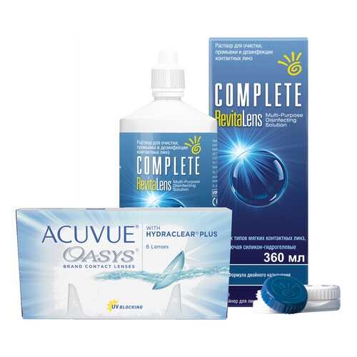 Контактные линзы Acuvue Oasys 6 линз R 8.4 -11.00 + Раствор Complete RevitaLens 360 мл в Доктор Столетов